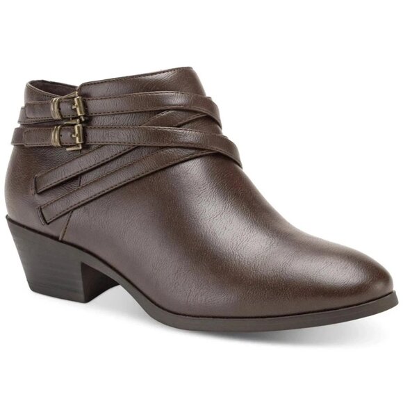 Style & Co. Willoww Block Heel Booties Chocolate 5.5M Buckle Accent MSRP $79 - Picture 1 of 5
